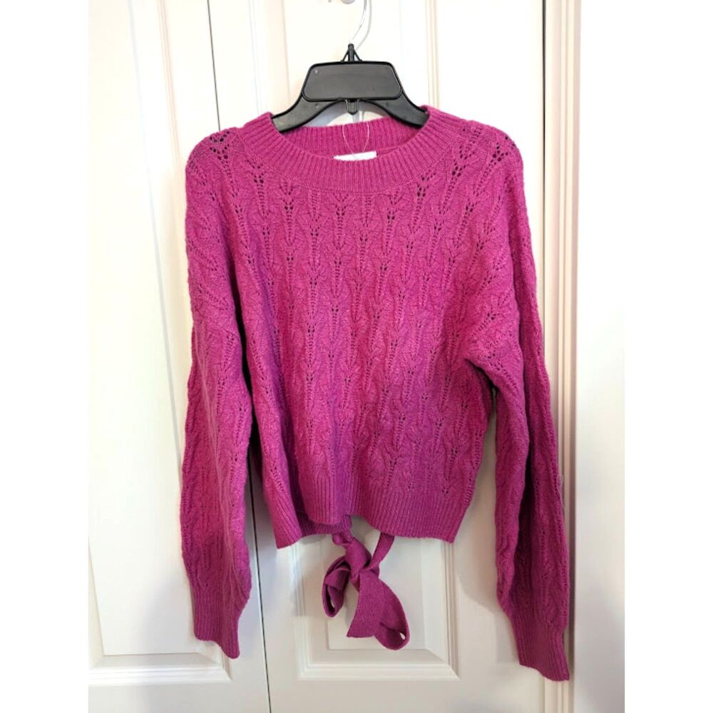 Pink Rose Hot Pink Cable Sweater with Back Tie  EUC